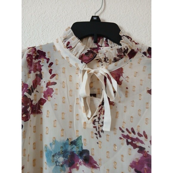 Soft Surroundings Floral Tunic Top Metallic Ruffles Tassels Boho Size Medium - Picture 3 of 16